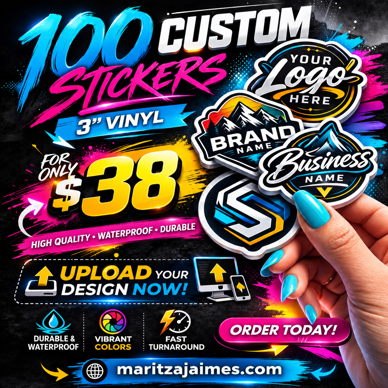 100 3" Custom Waterproof Vinyl Stickers
