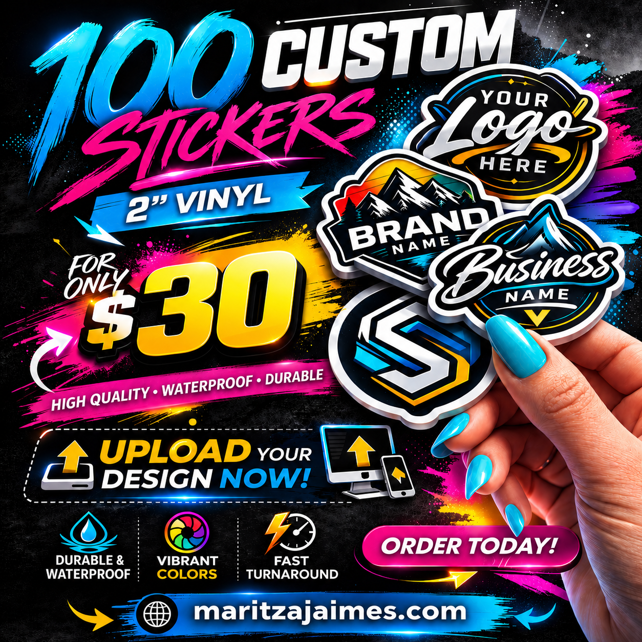 100 2" Custom Waterproof Vinyl Stickers