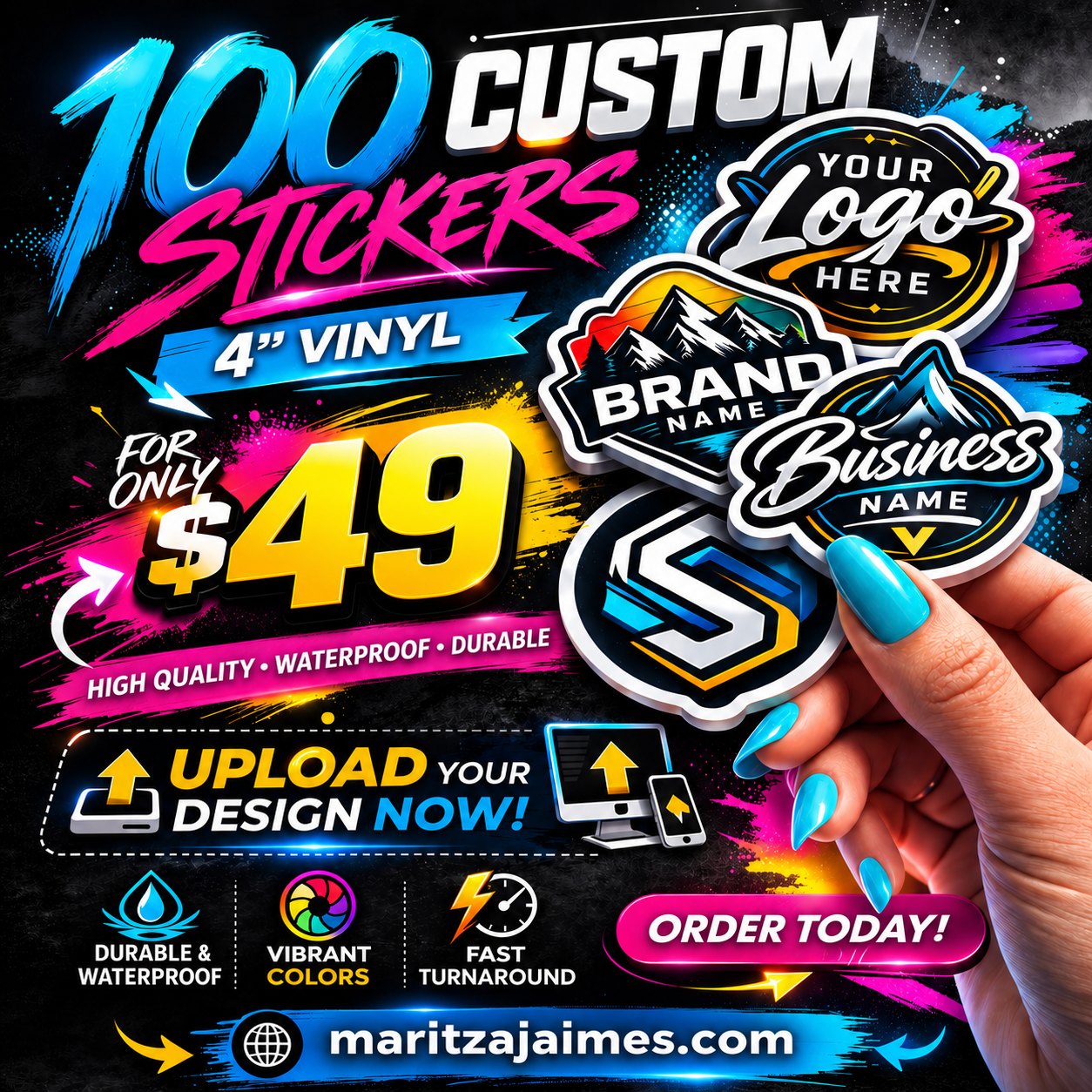 100 4" Custom Waterproof Vinyl Stickers